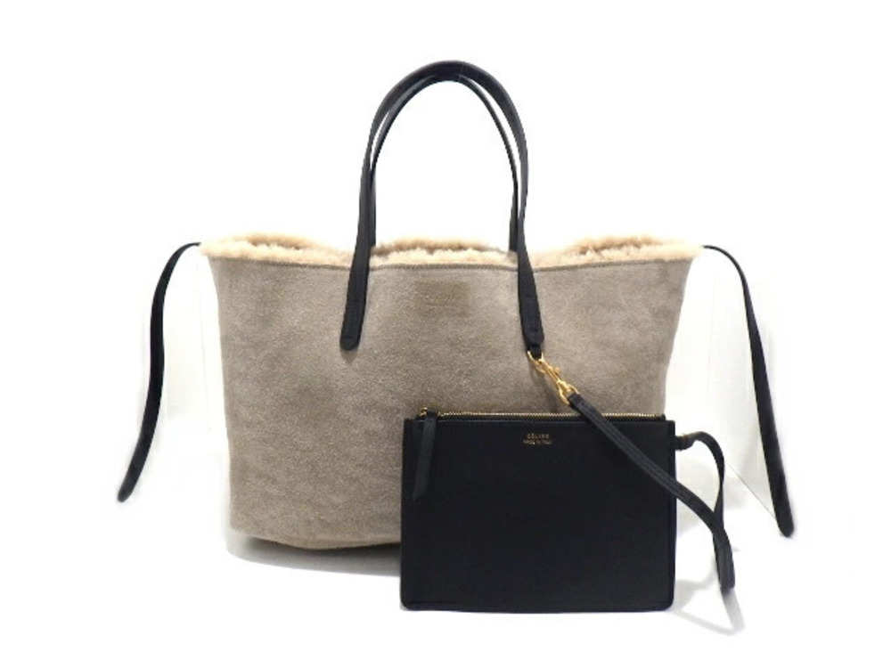 Celine Tote Bag Soft Cabas Phantom Mouton Calf Beige Cream Black